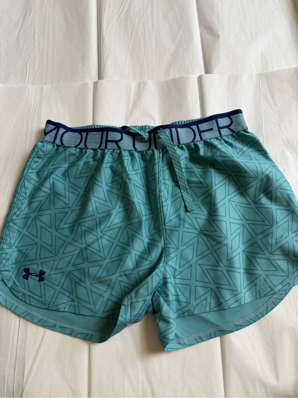 Under Armour Teal Geometric Athletic Shorts with Navy Waistband